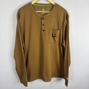 John Deere Thermal Henley Long Sleeve Shirt Men’s XL Brown Waffle Knit Polyester
